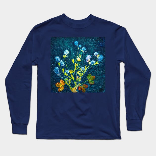 Botanical cyanotype wildflowers Long Sleeve T-Shirt by redwitchart